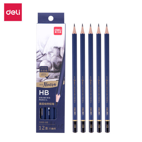 得力(deli)高级美术绘图HB铅笔 学生素描速写铅笔 12支/盒 S999-HB 